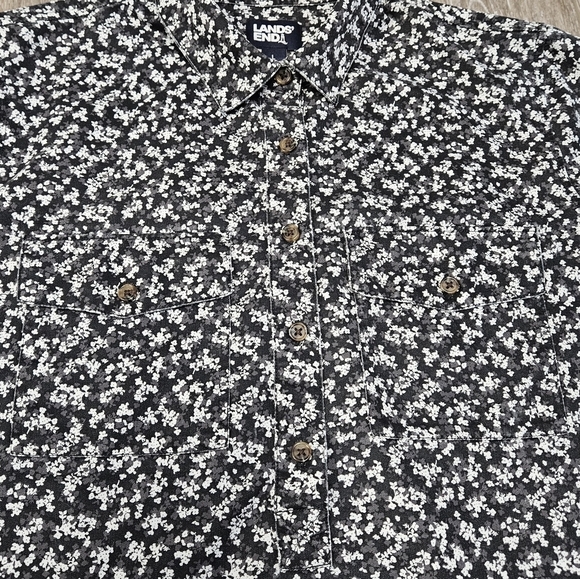 Lands' End Micro Floral Popover Blouse Long Sleeve Black White Women's Large - Picture 4 of 8